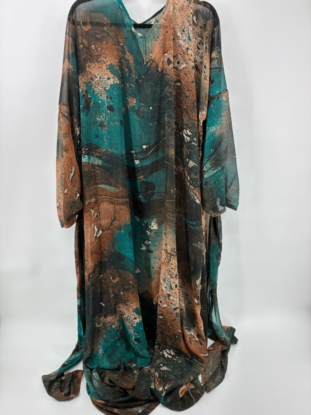 Abstract Tie-Dye Maxi Dress Beach Swim Coverup Flowy Sheer
